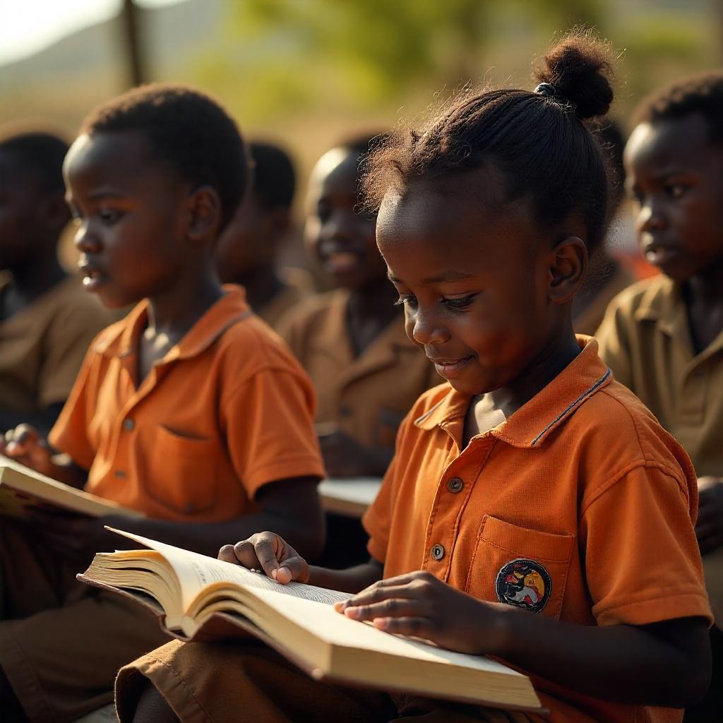 School learners reading outside