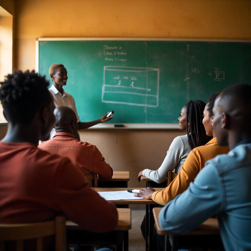 Teacher teaching in front of chalk board
