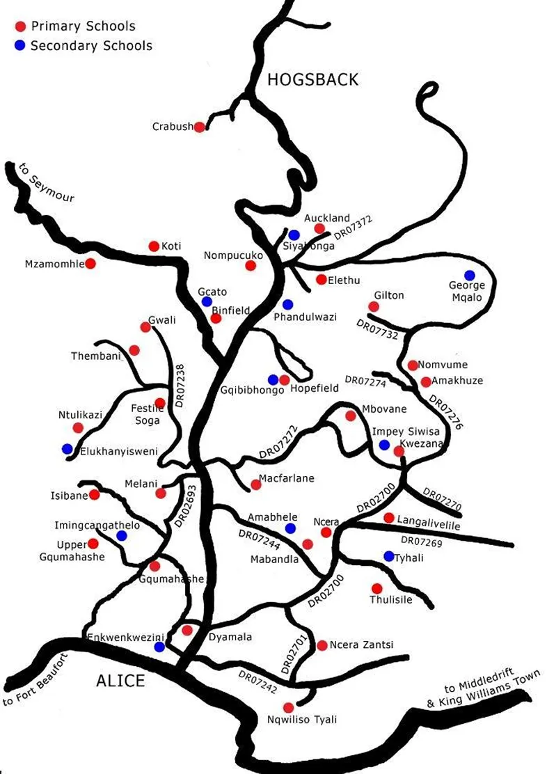 Tyume Valley Schools vector map showing schools